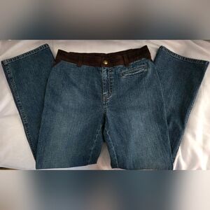 Lauren Jeans Co. Sz 10 Straight Cropped Jeans Leather Waist Band Mid Rise